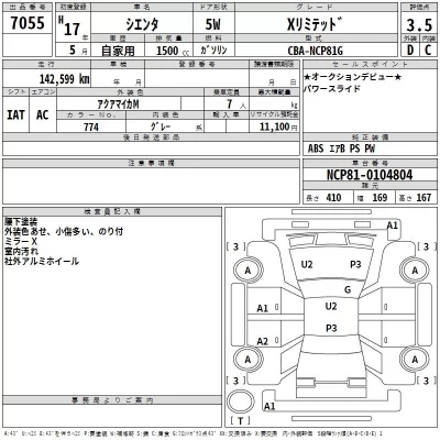 Toyota SIENTA  с аукциона в Японии