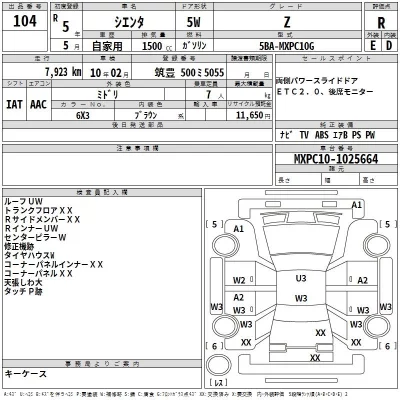 Toyota SIENTA  с аукциона в Японии