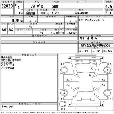 Volkswagen POLO  с аукциона в Японии