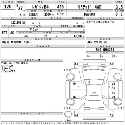 Subaru LEGACY B4  с аукциона в Японии