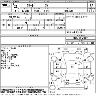 Honda FREED  с аукциона в Японии