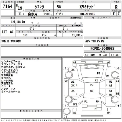 Toyota SIENTA  с аукциона в Японии