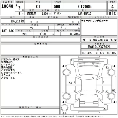 Lexus CT  с аукциона в Японии