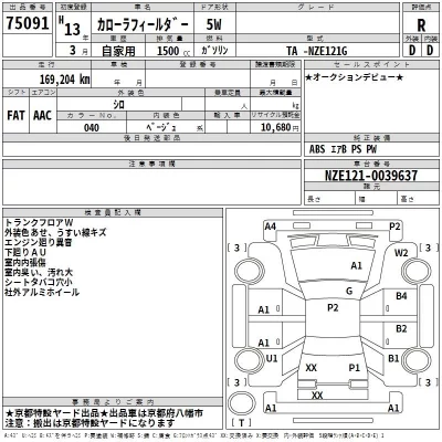 Toyota COROLLA FIELDER  с аукциона в Японии