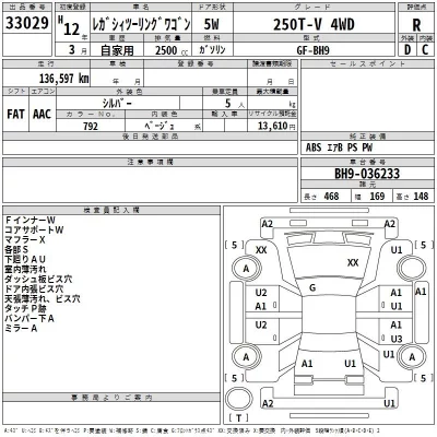 Subaru LEGACY  с аукциона в Японии