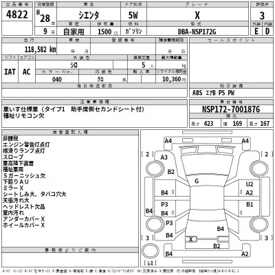 Toyota SIENTA  с аукциона в Японии