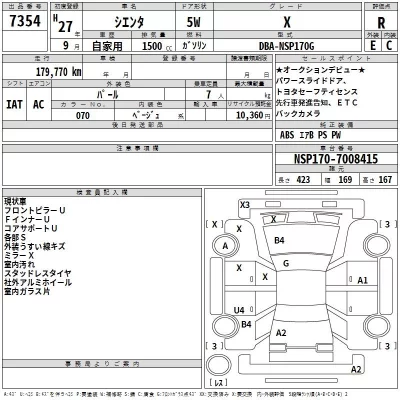 Toyota SIENTA  с аукциона в Японии