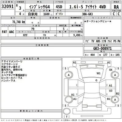 Subaru IMPREZA G4  с аукциона в Японии