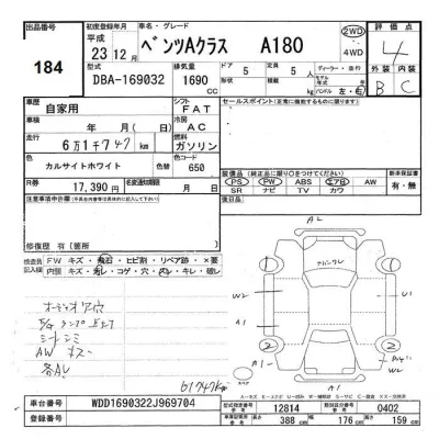 Mercedes-Benz A CLASS  с аукциона в Японии