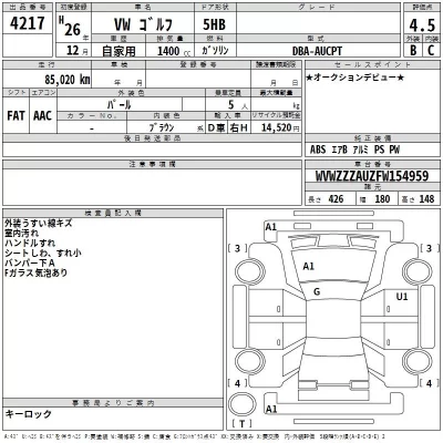 Volkswagen GOLF  с аукциона в Японии