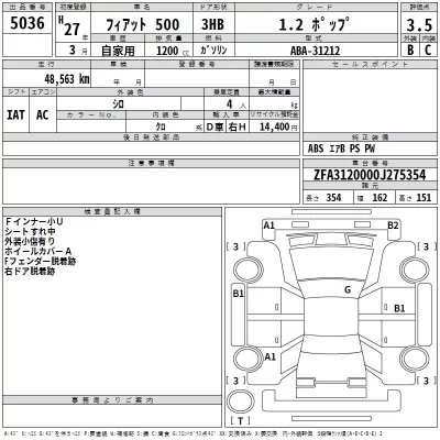 Fiat 500  с аукциона в Японии