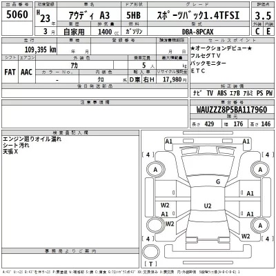 Audi A3  с аукциона в Японии