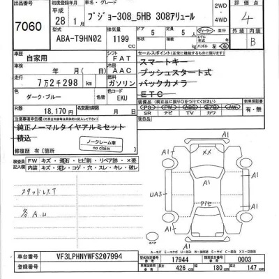 Peugeot 308  с аукциона в Японии