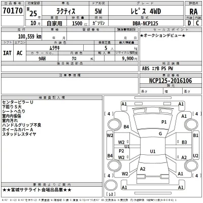 Toyota RACTIS  с аукциона в Японии