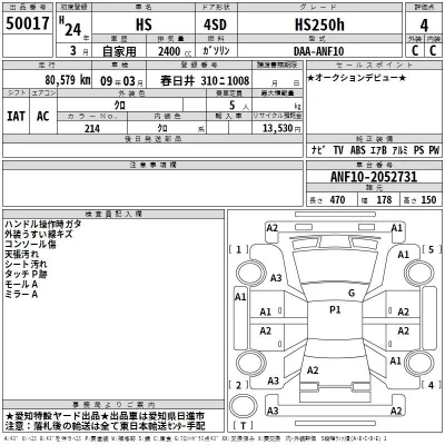 Lexus HS  с аукциона в Японии