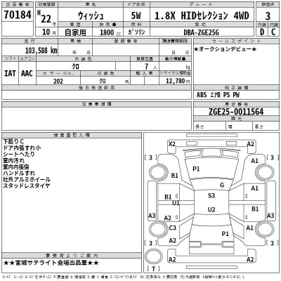 Toyota WISH  с аукциона в Японии