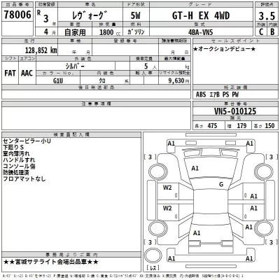 Subaru LEVORG  с аукциона в Японии