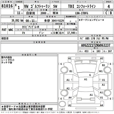 Volkswagen GOLF TOURAN  с аукциона в Японии