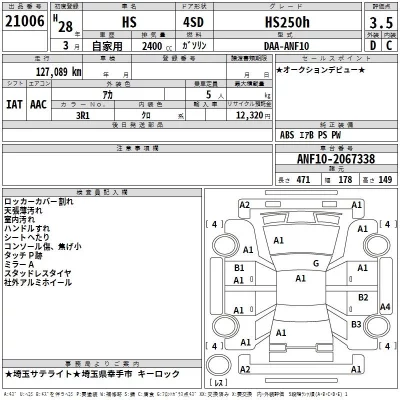 Lexus HS  с аукциона в Японии