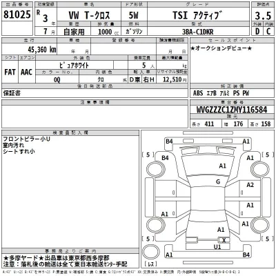 Volkswagen T-CROSS  с аукциона в Японии