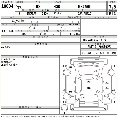 Lexus HS  с аукциона в Японии