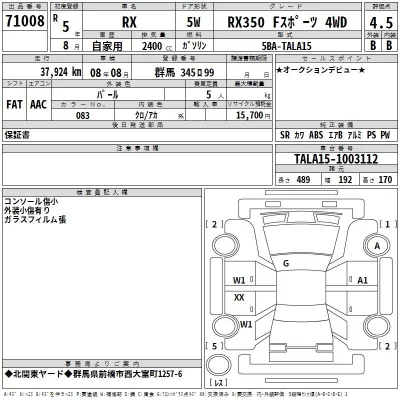 Lexus RX  с аукциона в Японии