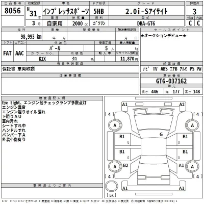 Subaru IMPREZA  с аукциона в Японии