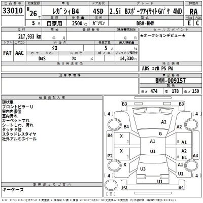 Subaru LEGACY B4  с аукциона в Японии