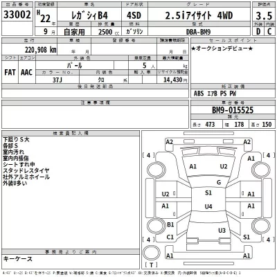 Subaru LEGACY B4  с аукциона в Японии