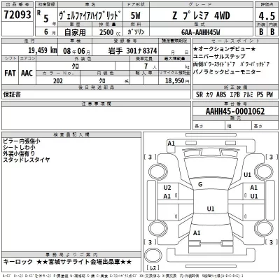Toyota VELLFIRE  с аукциона в Японии