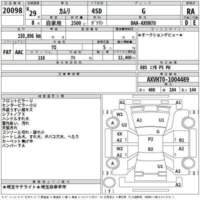Toyota CAMRY  с аукциона в Японии