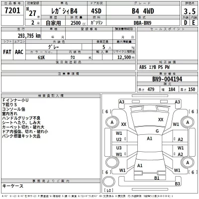 Subaru LEGACY B4  с аукциона в Японии