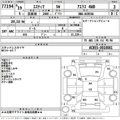 Toyota ESTIMA  с аукциона в Японии
