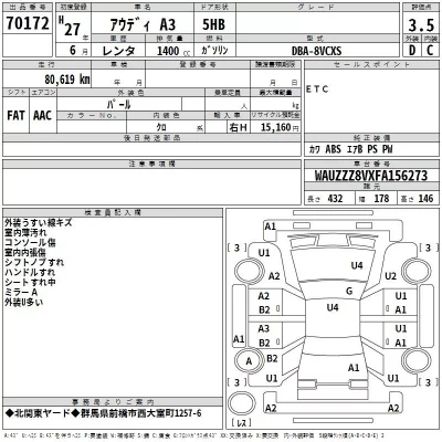 Audi A3  с аукциона в Японии