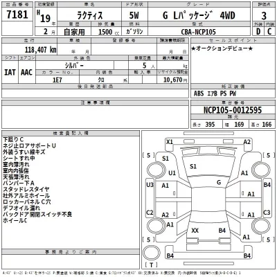 Toyota RACTIS  с аукциона в Японии