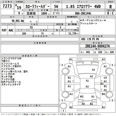 Toyota COROLLA FIELDER  с аукциона в Японии