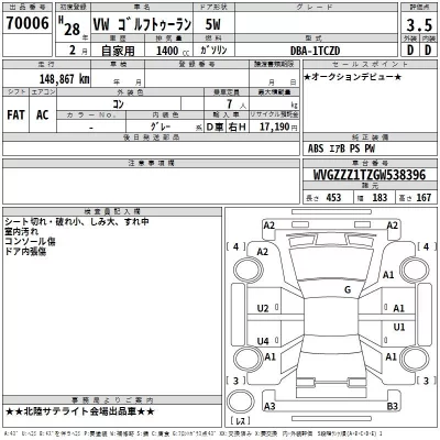 Volkswagen GOLF TOURAN  с аукциона в Японии