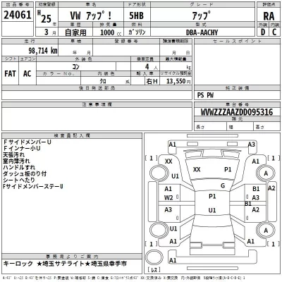 Volkswagen UP  с аукциона в Японии