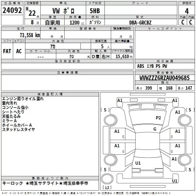 Volkswagen POLO  с аукциона в Японии