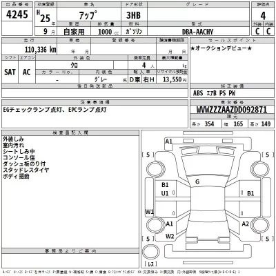 Volkswagen UP  с аукциона в Японии