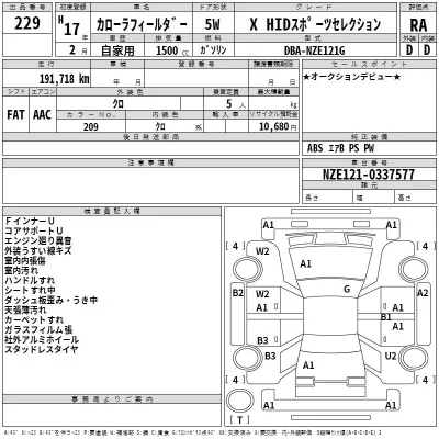 Toyota COROLLA FIELDER  с аукциона в Японии