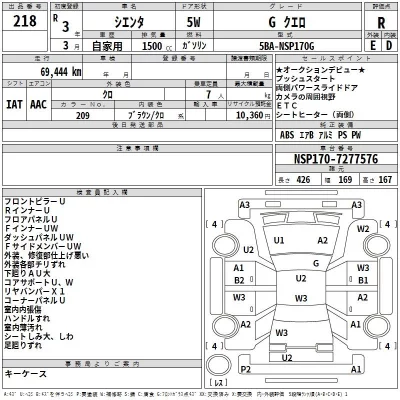 Toyota SIENTA  с аукциона в Японии