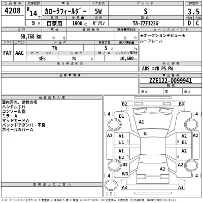 Toyota COROLLA FIELDER  с аукциона в Японии