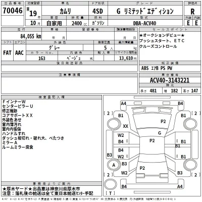 Toyota CAMRY  с аукциона в Японии