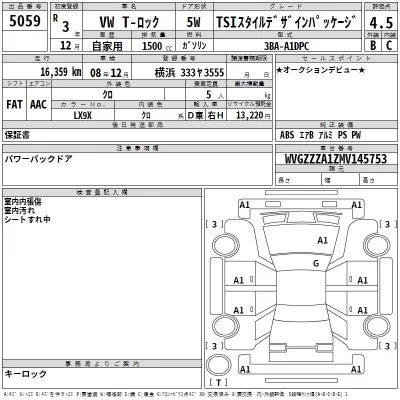 Volkswagen T-ROC  с аукциона в Японии
