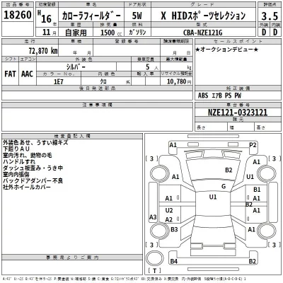 Toyota COROLLA FIELDER  с аукциона в Японии