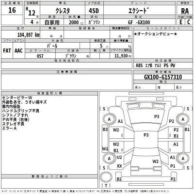 Toyota CRESTA  с аукциона в Японии