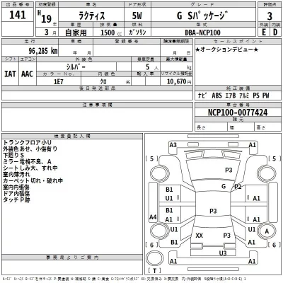 Toyota RACTIS  с аукциона в Японии