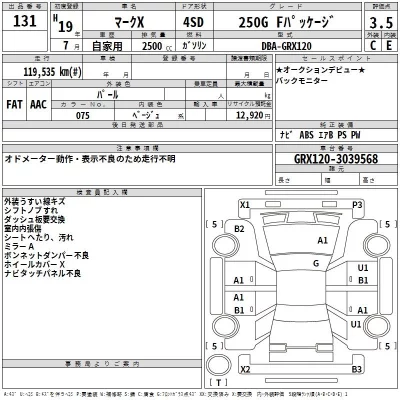 Toyota MARK X  с аукциона в Японии