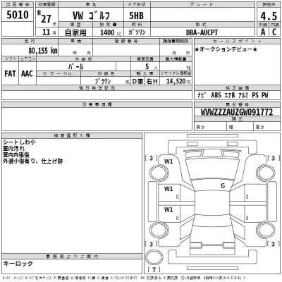Volkswagen GOLF  с аукциона в Японии